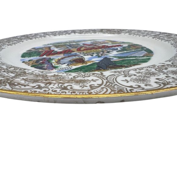 Vintage North Carolina Tar Heel Souvenir Plate Lifetime China Prairie Gold 10" - Picture 7 of 7